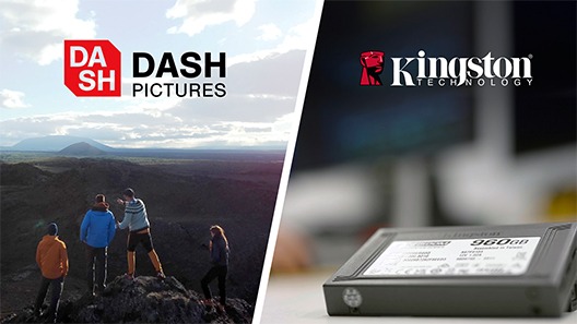 DASH Pictures und die Logos von Kingston Technology – Eine Bergansicht von Fantastic Friends und Kingstons DC NVMe SSD