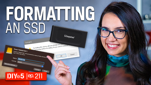 Trisha pointing at disk formatting dialog boxes and an XS1000